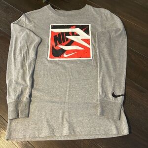 Boys Nike Grey Long Sleeve Tee with Red Graphic NWOT YL